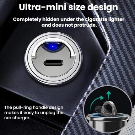 Mini Car Charger With Single Type-C Pull Ring For Cars Motorcycles, PD30W