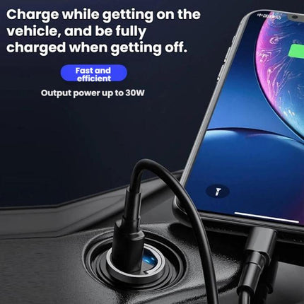 Mini Car Charger With Single Type-C Pull Ring For Cars Motorcycles, PD30W