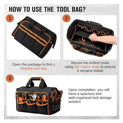 17-inch Heavy-Duty Tool Bag Portable Tote with 46-Pocket Organization, Non-Slip Rubber Base & Shoulder Strap