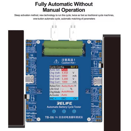 For IPhone 11-16 Series Fully Automatic Battery Cycle Tester With Dual-Channel Independent Battery Cycle Charging, EU Plug, TB-06 Pro