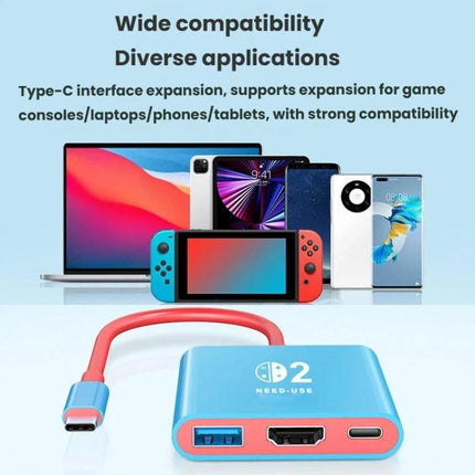 Type-C To USB 3.0+HDMI+Type-C 3 In 1 Docking Station HDR Portable Multi-Function Large-Screen Adapter, For Nintendo Switch 2
