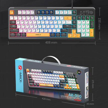 iMICE AK-300 99-key USB Backlit Multi-Color Keycap 1.5m Wired Gaming Keyboard With Dimmer Knob, AK-300
