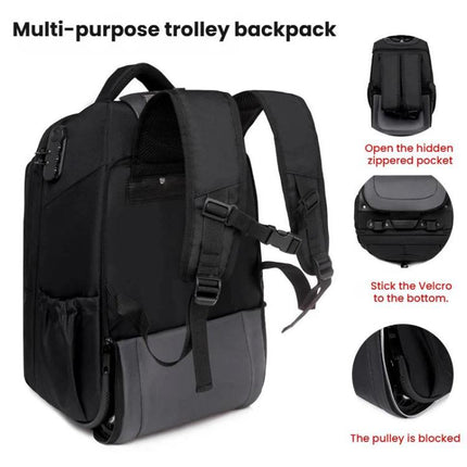 FUGUILAI Wheeled Backpack with Hideable Wheels & Straps, TSA Lock & 2-Stage Telescopic Handle Trolley Backpack for Business Travel, 8800A Light Gray, 8800A  Black, 8800A Deep Blue