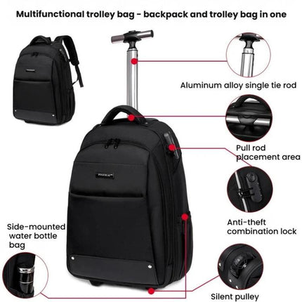 FUGUILAI Wheeled Backpack with Hideable Wheels & Straps, TSA Lock & 2-Stage Telescopic Handle Trolley Backpack for Business Travel, 8800A Light Gray, 8800A  Black, 8800A Deep Blue