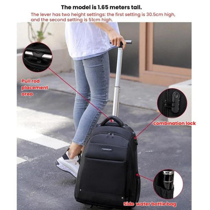 FUGUILAI Wheeled Backpack with Hideable Wheels & Straps, TSA Lock & 2-Stage Telescopic Handle Trolley Backpack for Business Travel, 8800A Light Gray, 8800A  Black, 8800A Deep Blue