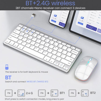 iMICE WK-102 Type-C Rechargeable Dual-Mode Wireless Keyboard and Mouse Set