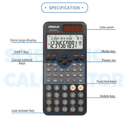 OSALO  OS-82ES PLUS II 240-Function Scientific Calculator Solar Powered with 10+2 Digit Display, OS-82ES PLUS II