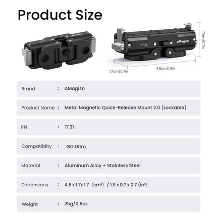 For Insta360 GO Ultra aMagisn Metal Magnetic Quick Release Mount 2.0 Lockable Adapter, For Insta360 GO Ultra