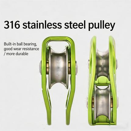 XINDA Double Trolley Pulley 5kN/5500lbs Heavy Duty Heart-Shaped Zip Line Pulley Tandem Pulley For Climbing, Rescue