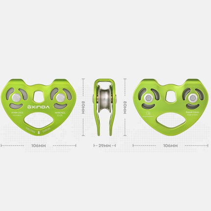 XINDA Double Trolley Pulley 5kN/5500lbs Heavy Duty Heart-Shaped Zip Line Pulley Tandem Pulley For Climbing, Rescue