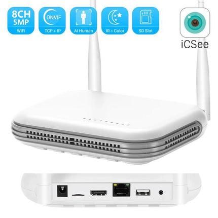 8CH Wireless NVR System For Security Cameras 5MP/3MP WiFi Network Video Recorder Support 2.5-Inch HDD & TF Card, US Plug, EU Plug, UK Plug