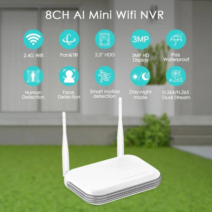 8CH Wireless NVR System For Security Cameras 5MP/3MP WiFi Network Video Recorder Support 2.5-Inch HDD & TF Card, US Plug, EU Plug, UK Plug