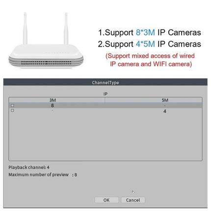 8CH Wireless NVR System For Security Cameras 5MP/3MP WiFi Network Video Recorder Support 2.5-Inch HDD & TF Card, US Plug, EU Plug, UK Plug