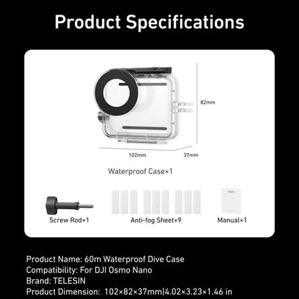 TELESIN 60m Waterproof Case for DJI Osmo Nano IPX8 Under-Water Dive Housing Anti-Fog Action Camera Protection Cover