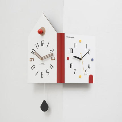 wozoom Modern Corner Double Sided Wall Clock Silent House Shaped Decorative Clock, Cream White Medium, Cream White Large, Yellow Medium, Yellow Large, White Medium, White Large