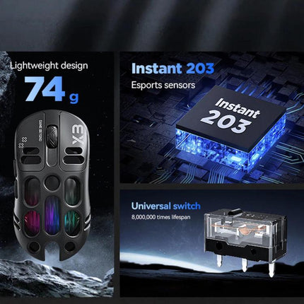 T-WOLF X3 Tri-Mode Wireless Gaming Mouse Ultra-Lightweight Hollow-Out Honeycomb Shell 8000 DPI