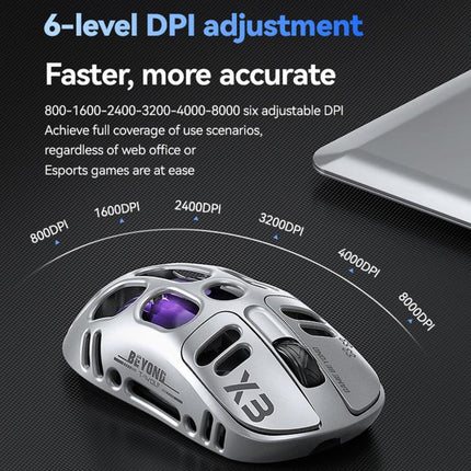 T-WOLF X3 Tri-Mode Wireless Gaming Mouse Ultra-Lightweight Hollow-Out Honeycomb Shell 8000 DPI