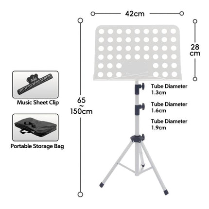 Portable Foldable Universal Music Stand Height Adjustable Sheet Music Rack For Rehearsal & Performance, Stand + Folder + Storage Bag