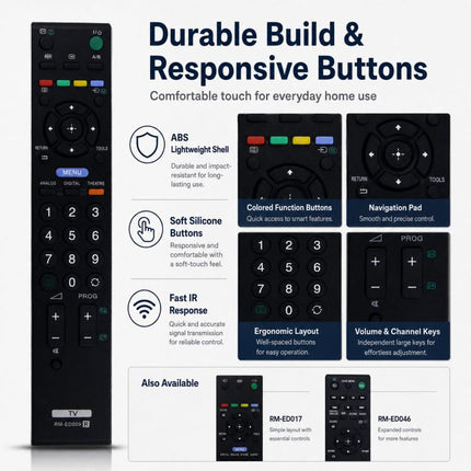 Replacement TV Remote Control For Sony LCD LED Smart HDTV Series, RM-ED009, RM-ED017, RM-ED046