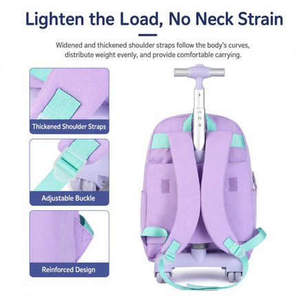 Kids Rolling Backpack 3 Piece Set Quilted Heart Wheeled School Bag with Lunch Box & Pencil Case for Girls