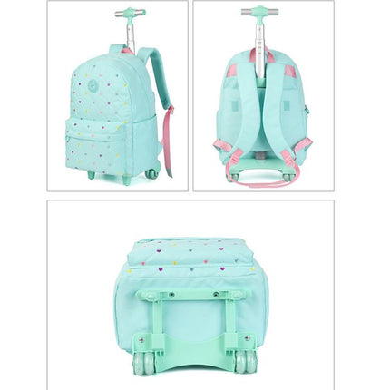 Kids Rolling Backpack 3 Piece Set Quilted Heart Wheeled School Bag with Lunch Box & Pencil Case for Girls