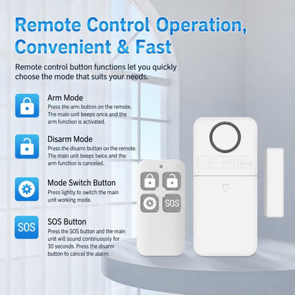 2-Piece Set Wireless Door Window Alarm With Remote Control 130dB Magnetic Sensor For Home Security 4 Modes