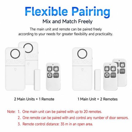 2-Piece Set Wireless Door Window Alarm With Remote Control 130dB Magnetic Sensor For Home Security 4 Modes