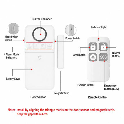 2-Piece Set Wireless Door Window Alarm With Remote Control 130dB Magnetic Sensor For Home Security 4 Modes
