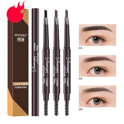 MYONLY Dual-Ended Eyebrow Pencil Set with Spoolie Brush, 3pcs Black, 3pcs Light Coffee, 3pcs Medium Coffee, 3pcs Grey, 3pcs Deep Coffee, 3pcs Black+Light Coffee+Deep Coffee, 3pcs Black+Light Coffee+Grey, 3pcs Black+Medium+Grey, 3pcs Black+Grey+Deep Cof...