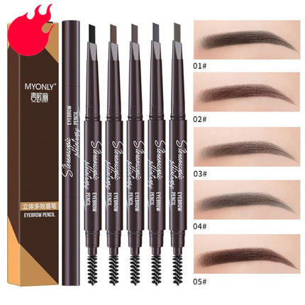 MYONLY Dual-Ended Eyebrow Pencil Set with Spoolie Brush, 3pcs Black, 3pcs Light Coffee, 3pcs Medium Coffee, 3pcs Grey, 3pcs Deep Coffee, 3pcs Black+Light Coffee+Deep Coffee, 3pcs Black+Light Coffee+Grey, 3pcs Black+Medium+Grey, 3pcs Black+Grey+Deep Cof...