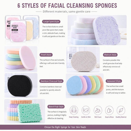 MYONLY Soft PVA Facial Cleansing Sponge with Lanyard and Travel Case Gentle Exfoliating Face Washing Sponge, 15T Seaweed, 15T Pearl, 15T Walnut, 15T Bamboo Charcoal, 15T Wood Pulp, 20T Bayberry, 20T Blueberry, 20T Sweet Orange, 20T Lavender, 20T Green ...