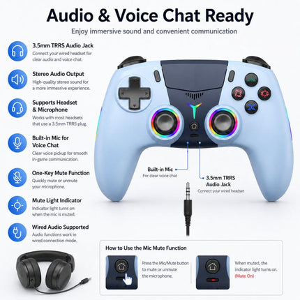 For PS5 Wireless Controller Bluetooth Gamepad With RGB Light, Hall Effect Joy, Back Macro Button