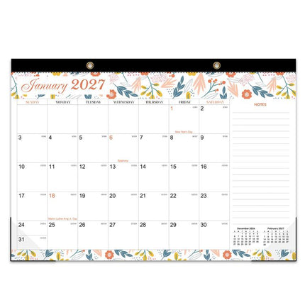 18 Months Jan 2027 - Jun 2028 Desk Calendar 17inch x 12inch Large Monthly Wall Calendar, Fresh Flower, European Style, Black Classic, Watercolor Florals, Fluid Style, Holiday Theme, Fresh Watercolor Style