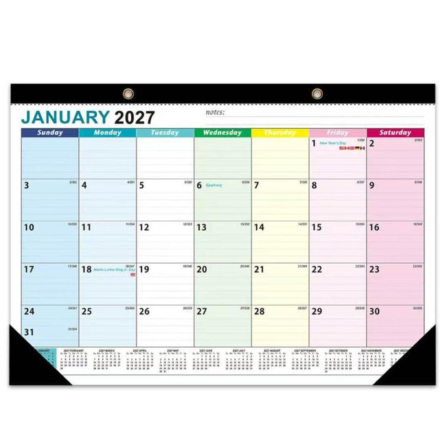 18 Months Jan 2027 - Jun 2028 Desk Calendar 17inch x 12inch Large Monthly Wall Calendar, Fresh Flower, European Style, Black Classic, Watercolor Florals, Fluid Style, Holiday Theme, Fresh Watercolor Style