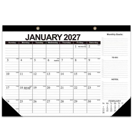 18 Months Jan 2027 - Jun 2028 Desk Calendar 17inch x 12inch Large Monthly Wall Calendar, Fresh Flower, European Style, Black Classic, Watercolor Florals, Fluid Style, Holiday Theme, Fresh Watercolor Style