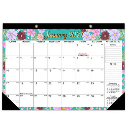 18 Months Jan 2027 - Jun 2028 Desk Calendar 17inch x 12inch Large Monthly Wall Calendar, Fresh Flower, European Style, Black Classic, Watercolor Florals, Fluid Style, Holiday Theme, Fresh Watercolor Style