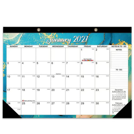 18 Months Jan 2027 - Jun 2028 Desk Calendar 17inch x 12inch Large Monthly Wall Calendar, Fresh Flower, European Style, Black Classic, Watercolor Florals, Fluid Style, Holiday Theme, Fresh Watercolor Style