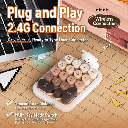 Ajazz AF18 Laptop 2.4G Wireless Numeric Keypad 18 Keys Numpad With Cute Silicone Bear Cover