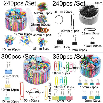 Binder Clips Office Document Paper Ticket Clips Rubber Band Set, Colorful 240pcs /Set, Black 240pcs /Set, Colorful 300pcs /Set, Colorful 350pcs /Set, Pink 380pcs /Set, Black Silver 340pcs /Set