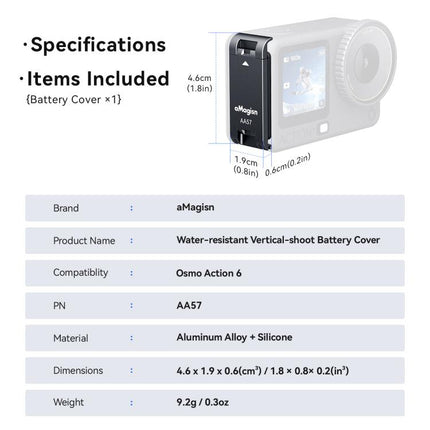 For DJI Osmo Action 6 aMagisn Vertical Shoot Battery Cover Magnetic Quick Release Metal Battery Door