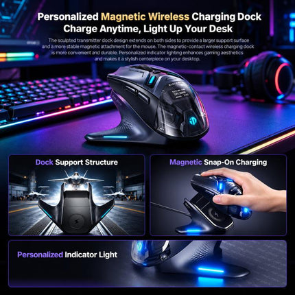 Inphic ZHEN Tri-Mode Wireless Gaming Mouse With OLED Display, Magnetic Charging Dock