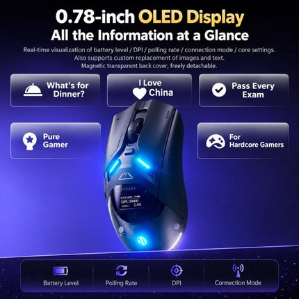 Inphic ZHEN Tri-Mode Wireless Gaming Mouse With OLED Display, Magnetic Charging Dock