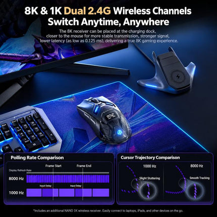 Inphic ZHEN Tri-Mode Wireless Gaming Mouse With OLED Display, Magnetic Charging Dock