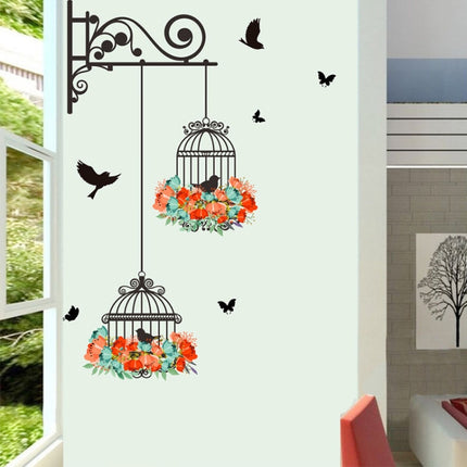 Birdcage Flower Flying Living Room Nursery Room Wall Stickers Vinyl Wall Decals Wall Sticker, Birdcage Flower