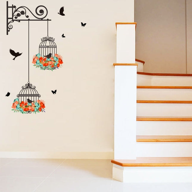 Birdcage Flower Flying Living Room Nursery Room Wall Stickers Vinyl Wall Decals Wall Sticker, Birdcage Flower