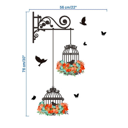 Birdcage Flower Flying Living Room Nursery Room Wall Stickers Vinyl Wall Decals Wall Sticker, Birdcage Flower