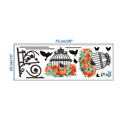 Birdcage Flower Flying Living Room Nursery Room Wall Stickers Vinyl Wall Decals Wall Sticker, Birdcage Flower