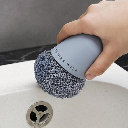 Polyester Cleaning Ball Household Handle Cleaning Brush Kitchen Short Handle Dishwashing Pot Brush