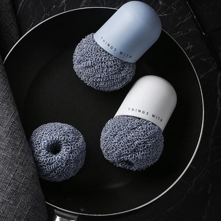 Polyester Cleaning Ball Household Handle Cleaning Brush Kitchen Short Handle Dishwashing Pot Brush