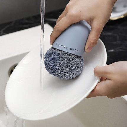 Polyester Cleaning Ball Household Handle Cleaning Brush Kitchen Short Handle Dishwashing Pot Brush